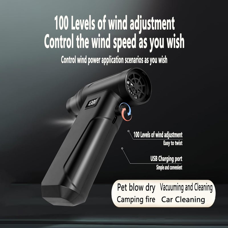 StarFlatYu Compressed Air Duster, 130000RPM 100 Gear Speed Adjustable Electric Air Blower, Brushless Motor Cordless Air Duster with Type-C Fast Charging, for Keyboard, Computer, Car, Home, Outdoor Cleaning - Image 2